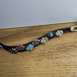 Black Leather Hamsa & Evil Eye Charm Bracelet, Nickel & Lead Free, NWT